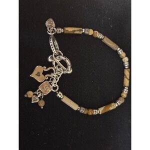 Charm Bracelet Sterling Silver Bead Stone Tassel Heart "Listen To Your Heart"Vtg